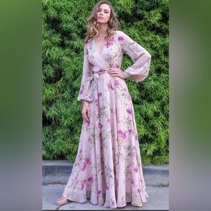 Yumi Kim NWT Long Sleeve Maxi Giselle Dress - Blush - L